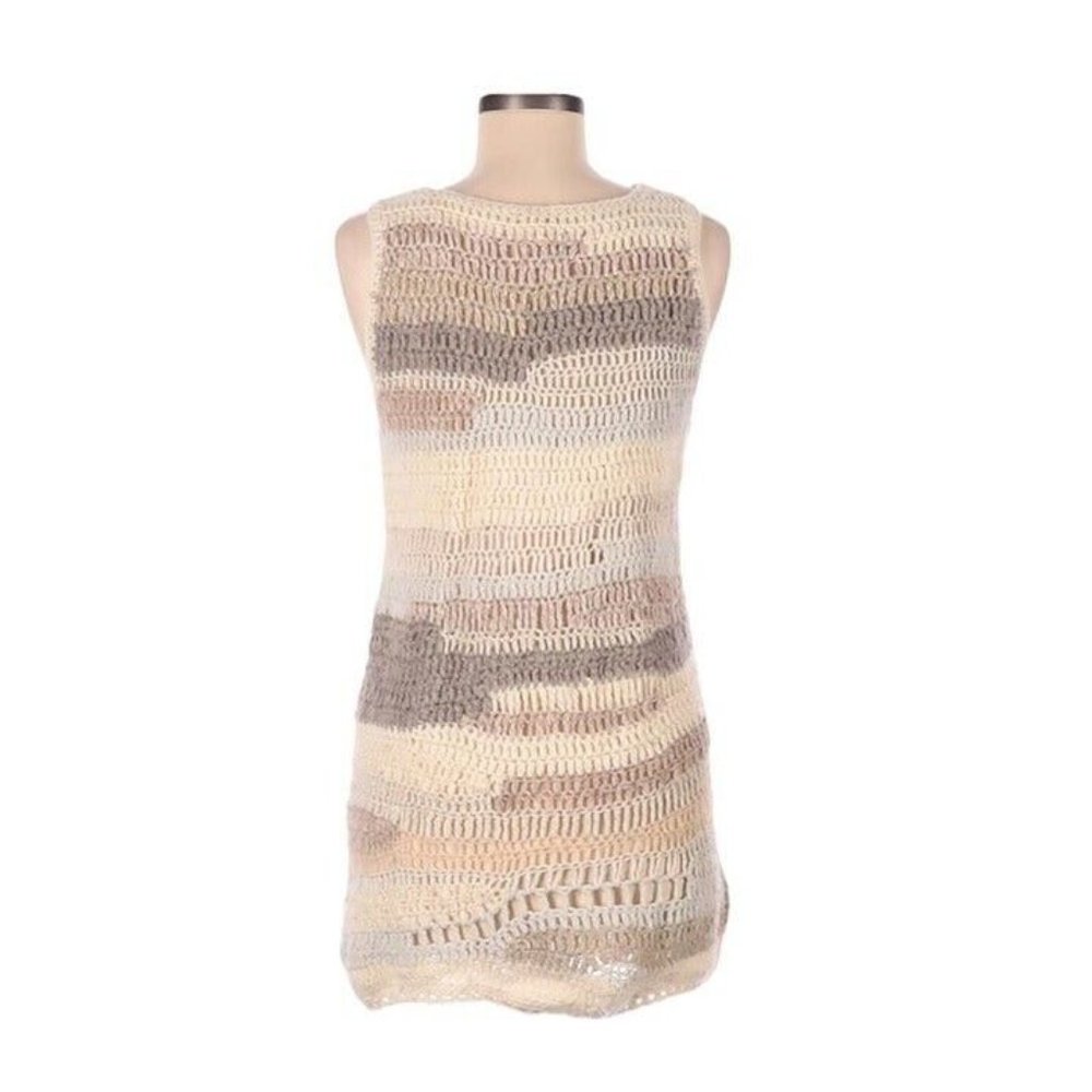 Anthropologie knit crochet wool dress in beige, white, grey. Size S.